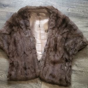 Vintage Brown Fur Stoll Handmade 50s Pockets Rabbit Hair ? Made in the USA